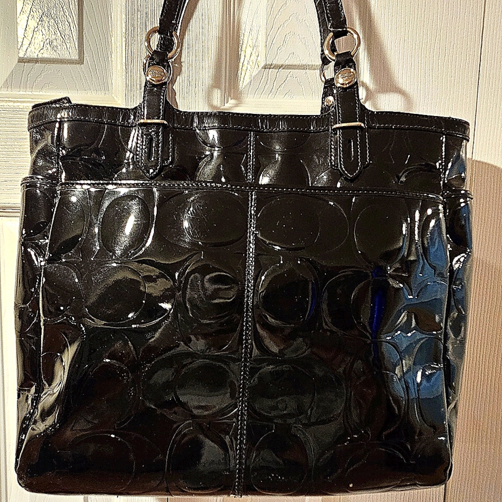 Coach Black Patent Leather Tote Bag